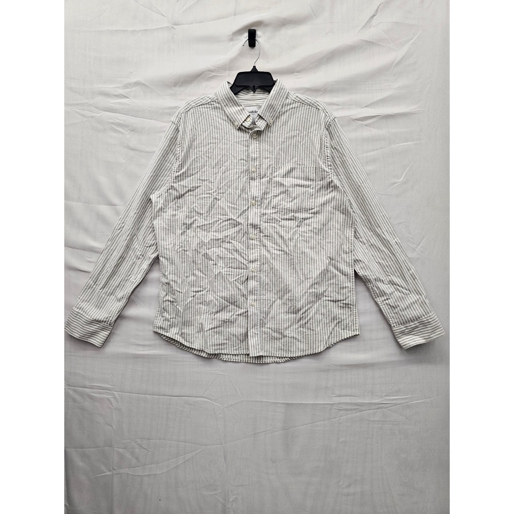 Goodfellow & Co Mens Striped Oxford Button Up Shirt Tan Cotton Casual Size Large